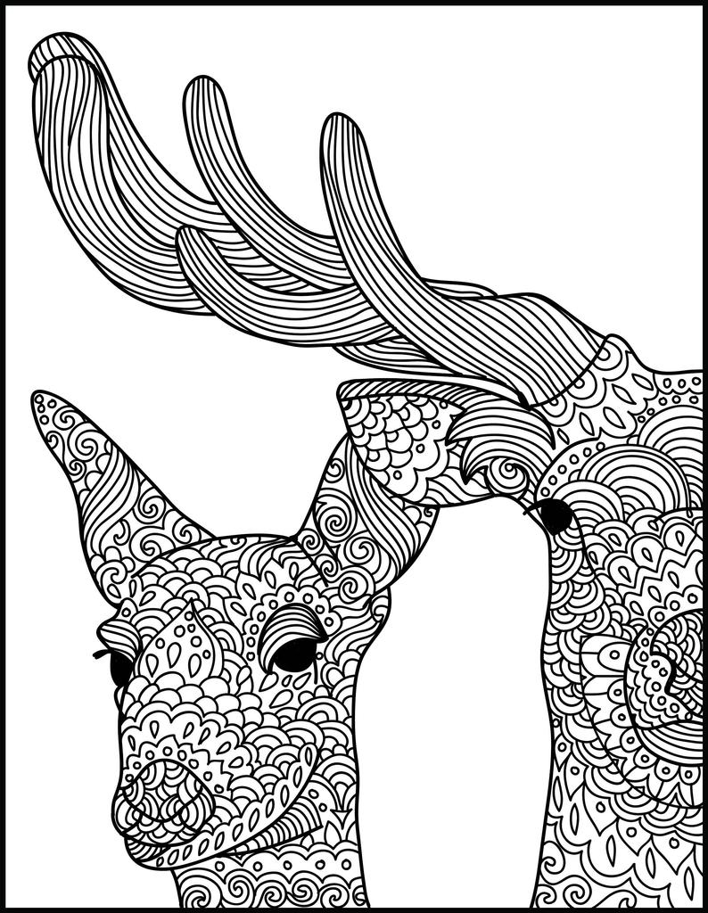 Deer Coloring Page Animal Adult Coloring Page Deer Printable Coloring ...