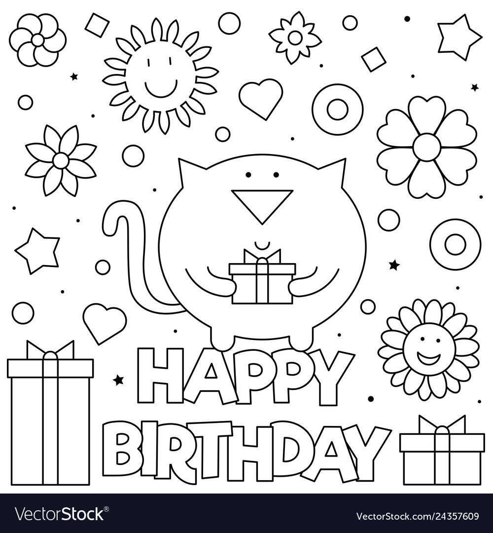 Happy Birthday Coloring Page Happy Birthday Coloring Page Royalty Free ...