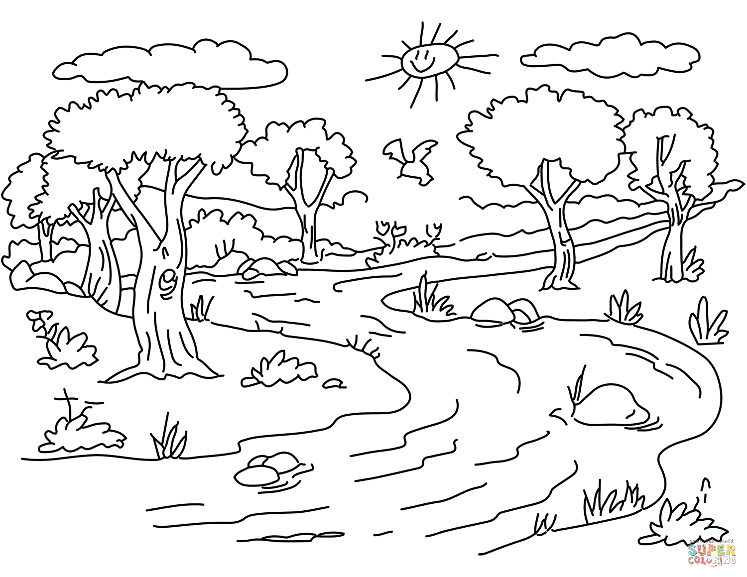 Landscape Coloring Pages River Landscape Coloring Page Free Printable ...